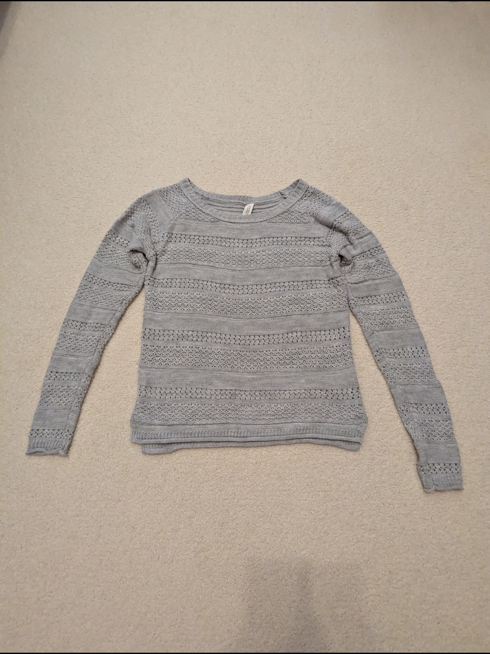 Aeropostale Heather Gray Open-Knit Crewneck Sweater